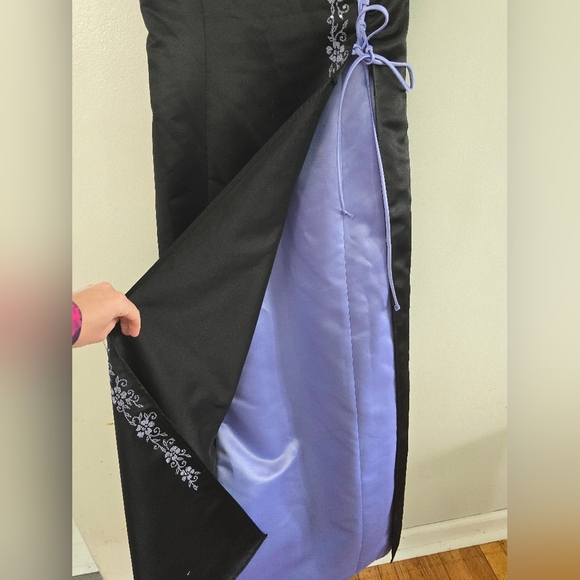 Prom Dress Maxi Gown Purple Black Bead Y2K Floral Delvt Sz 13 Fairy FLAWS - Picture 5 of 13